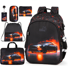 Ортопедичний рюкзак 6 в 1 для хлопчика School Standard з Машиною для першокласника (SET 160-29)